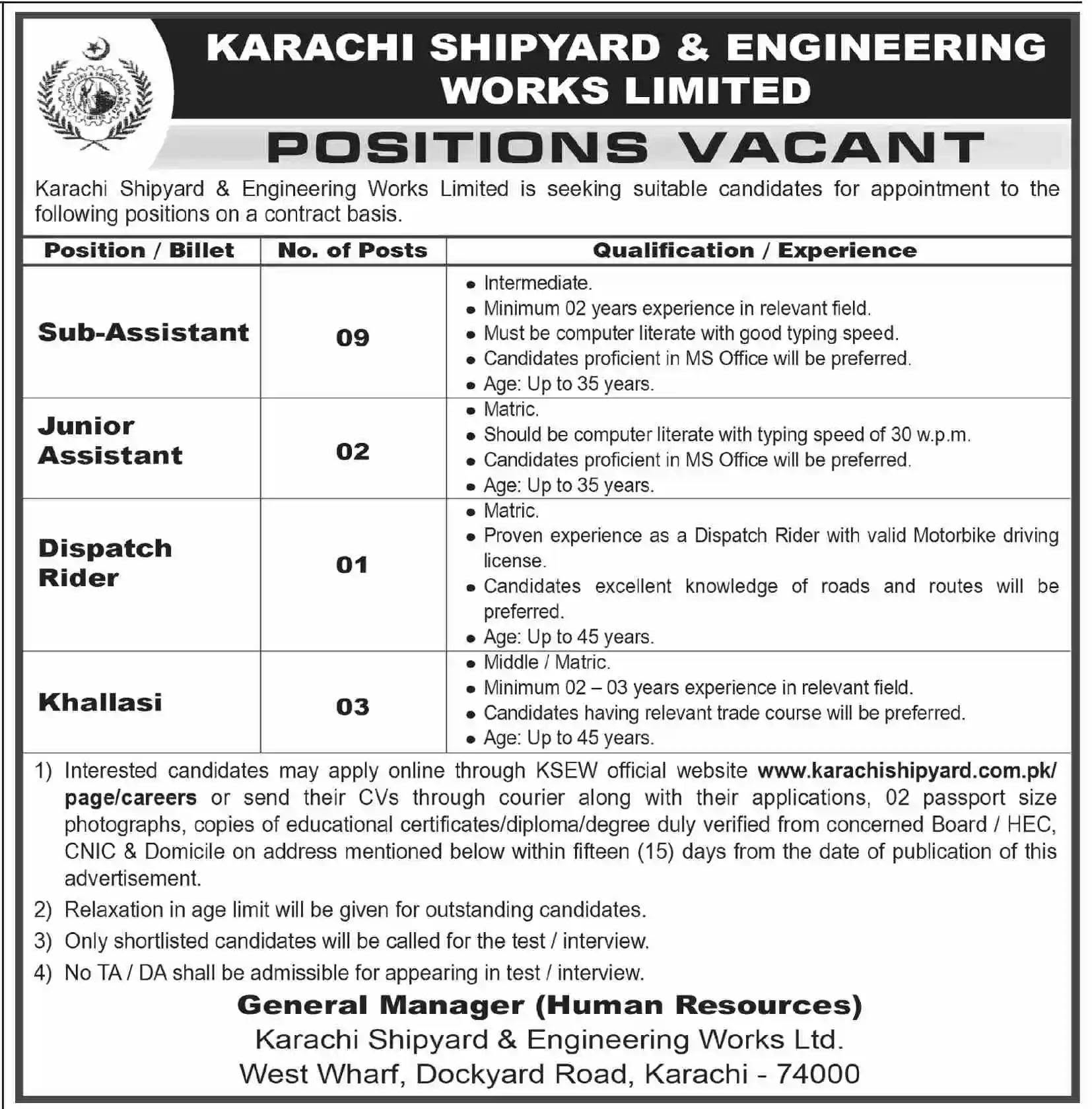 Karachi Shipyard & Engineering Works Jobs 2026 – 7 Vacancies