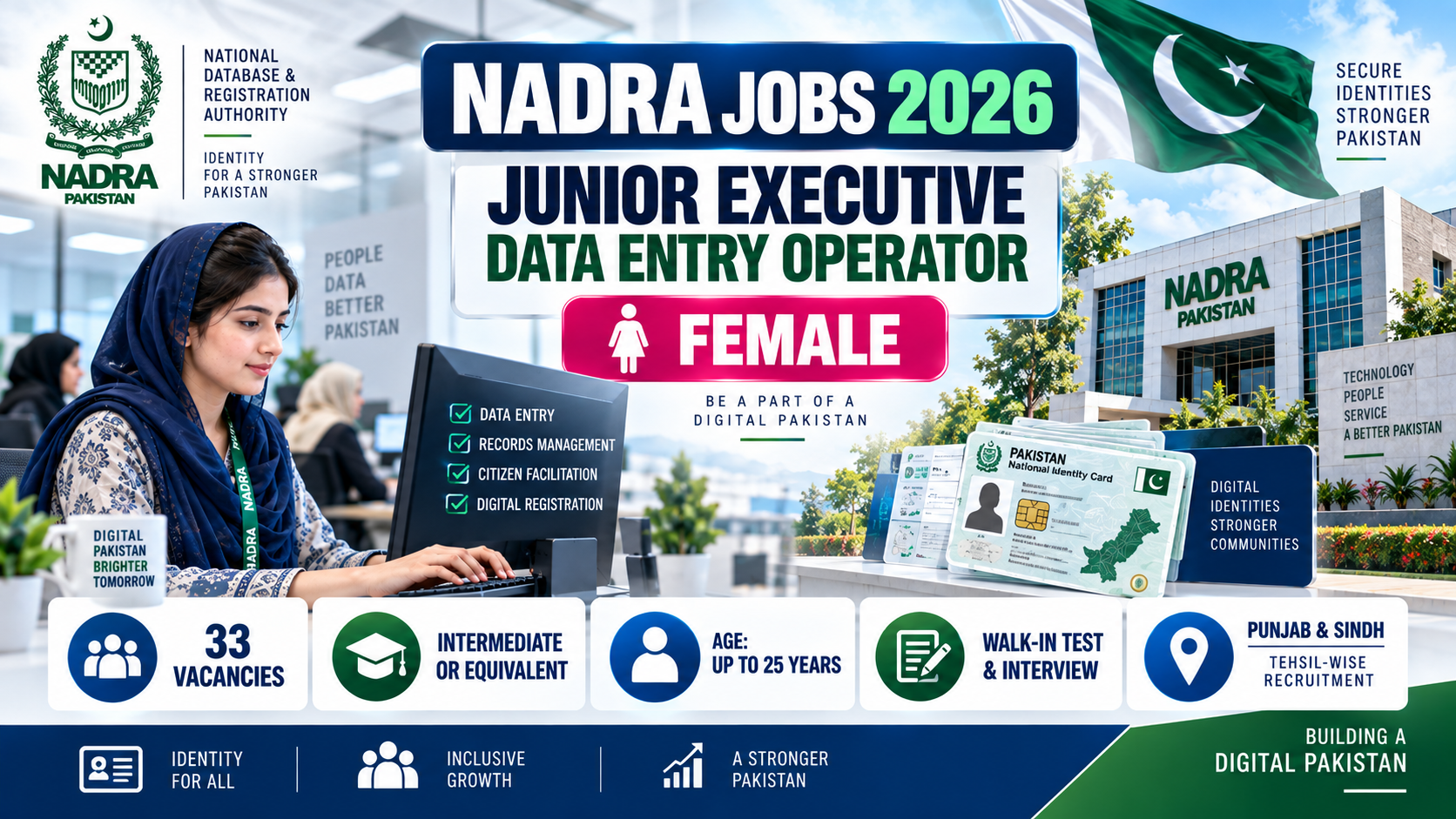 NADRA Junior Executive Data Entry Operator Female Jobs 2026 walk-in test and interview