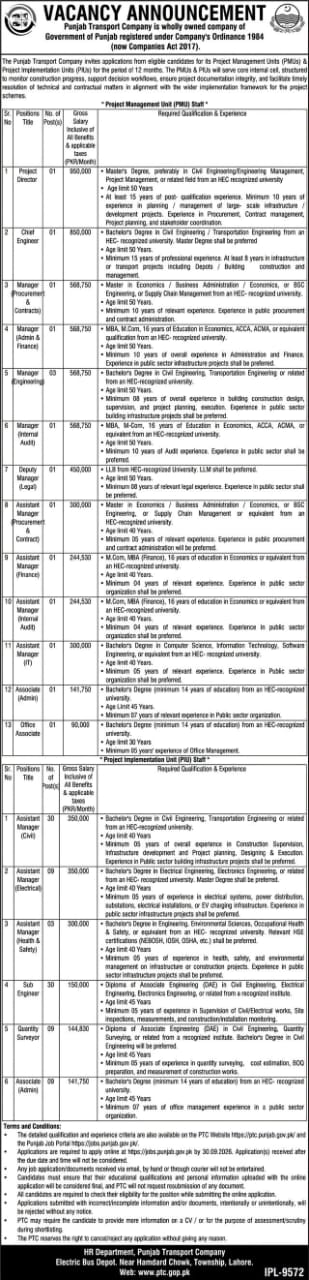 Punjab Transport Company PTC Jobs 2026 – 258 Vacancies and Apply Online