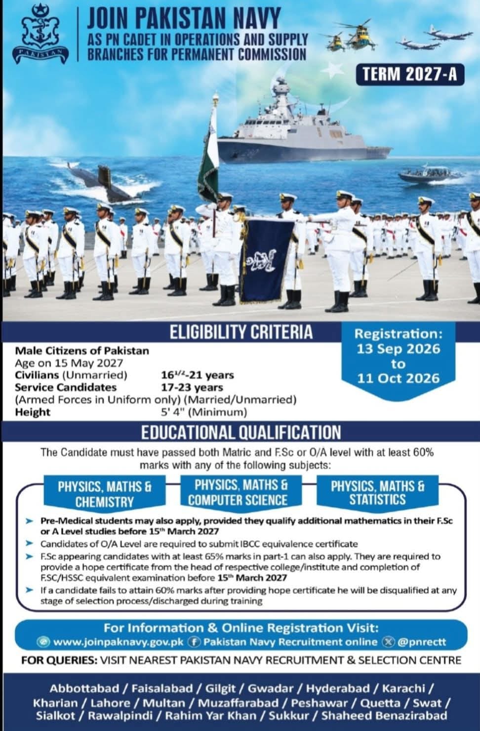 Pakistan Navy PN Cadet Jobs 2026 Term 2027-A for Male Pakistani Candidates